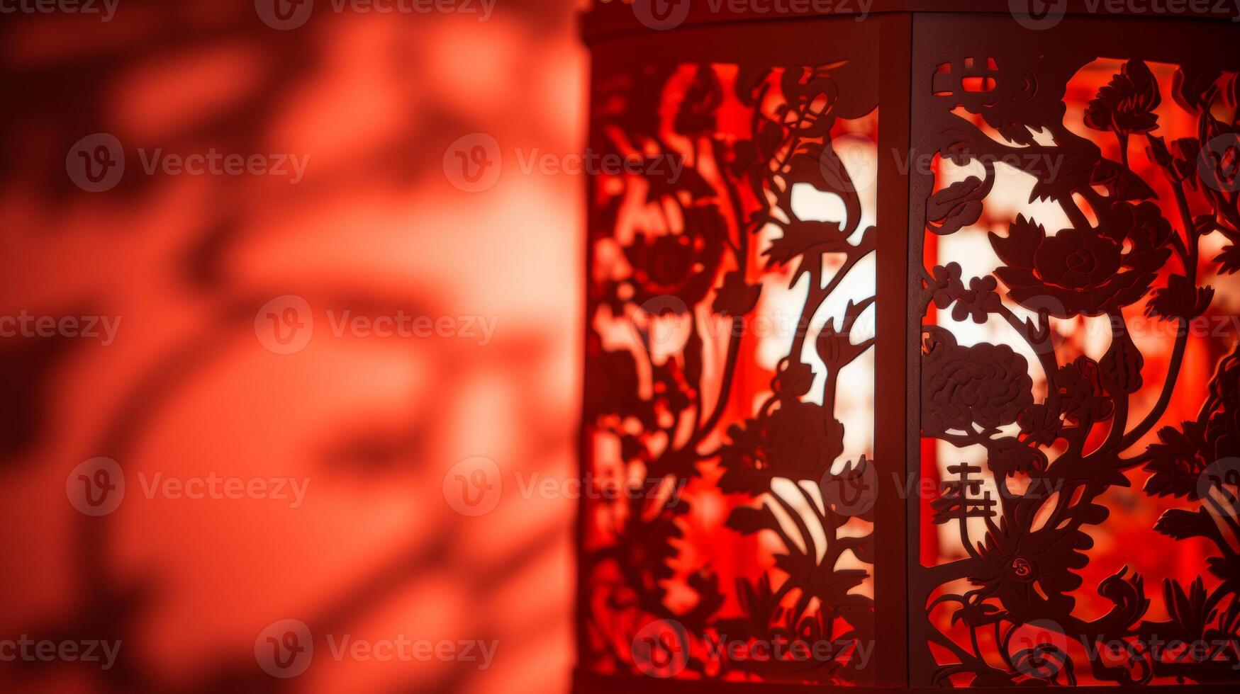 AI generated A close up of a red lantern with intricate paper cut designs photo