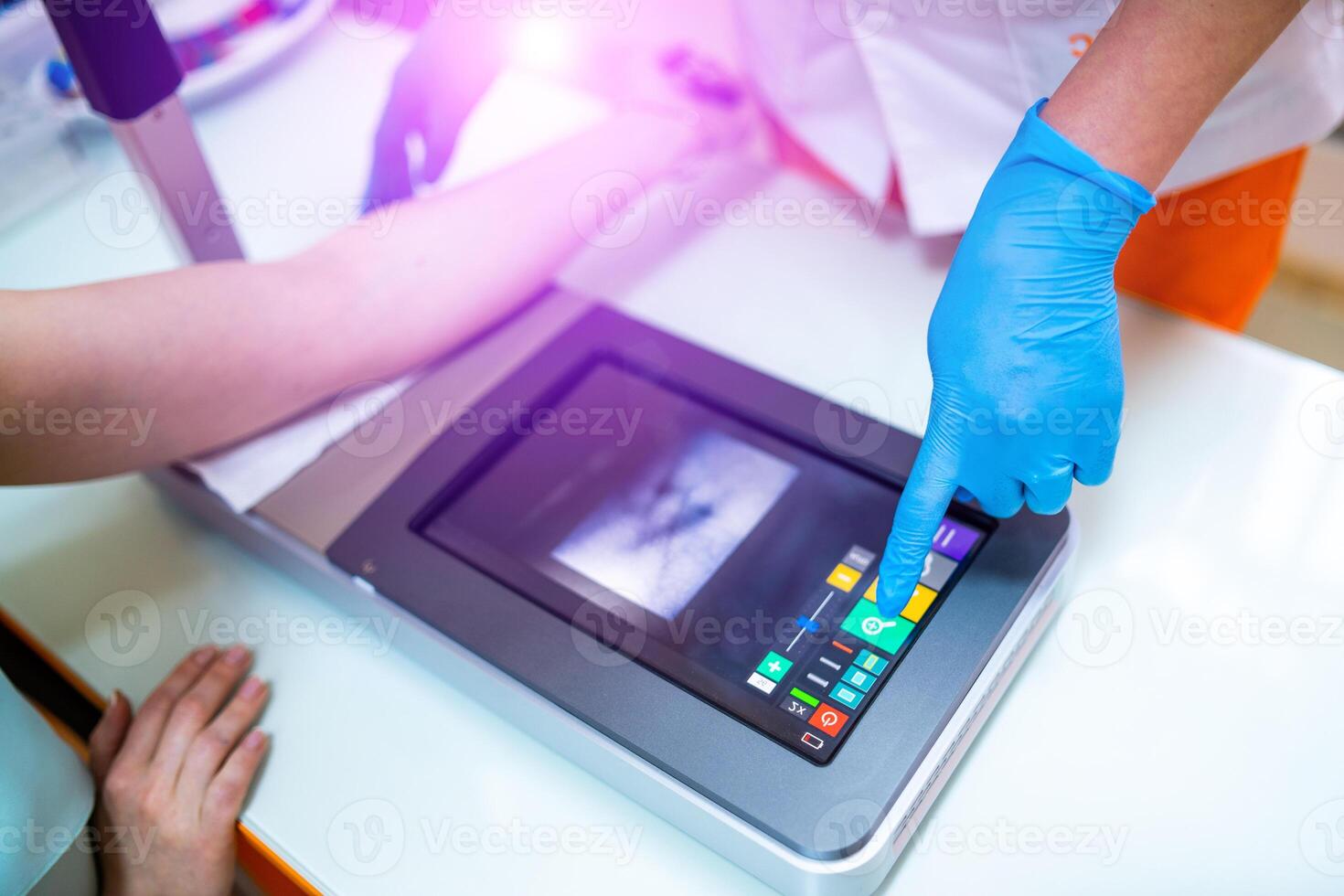 Modern medical technology. Vein finder. Preparation for blood test photo