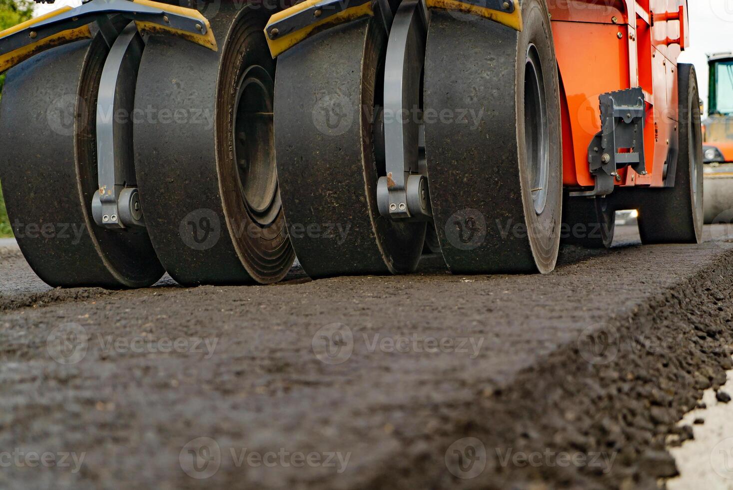 large roller wheels are made for sealing and leveling the ground, road surfaces. Close-up photo