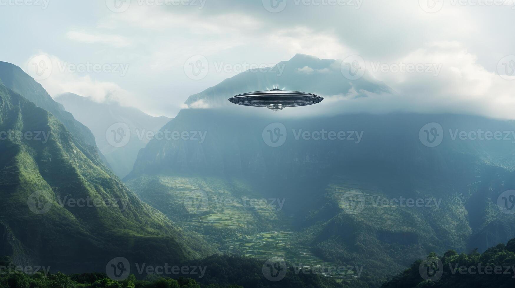 AI generated A uap sighting over a tranquil mountain range photo