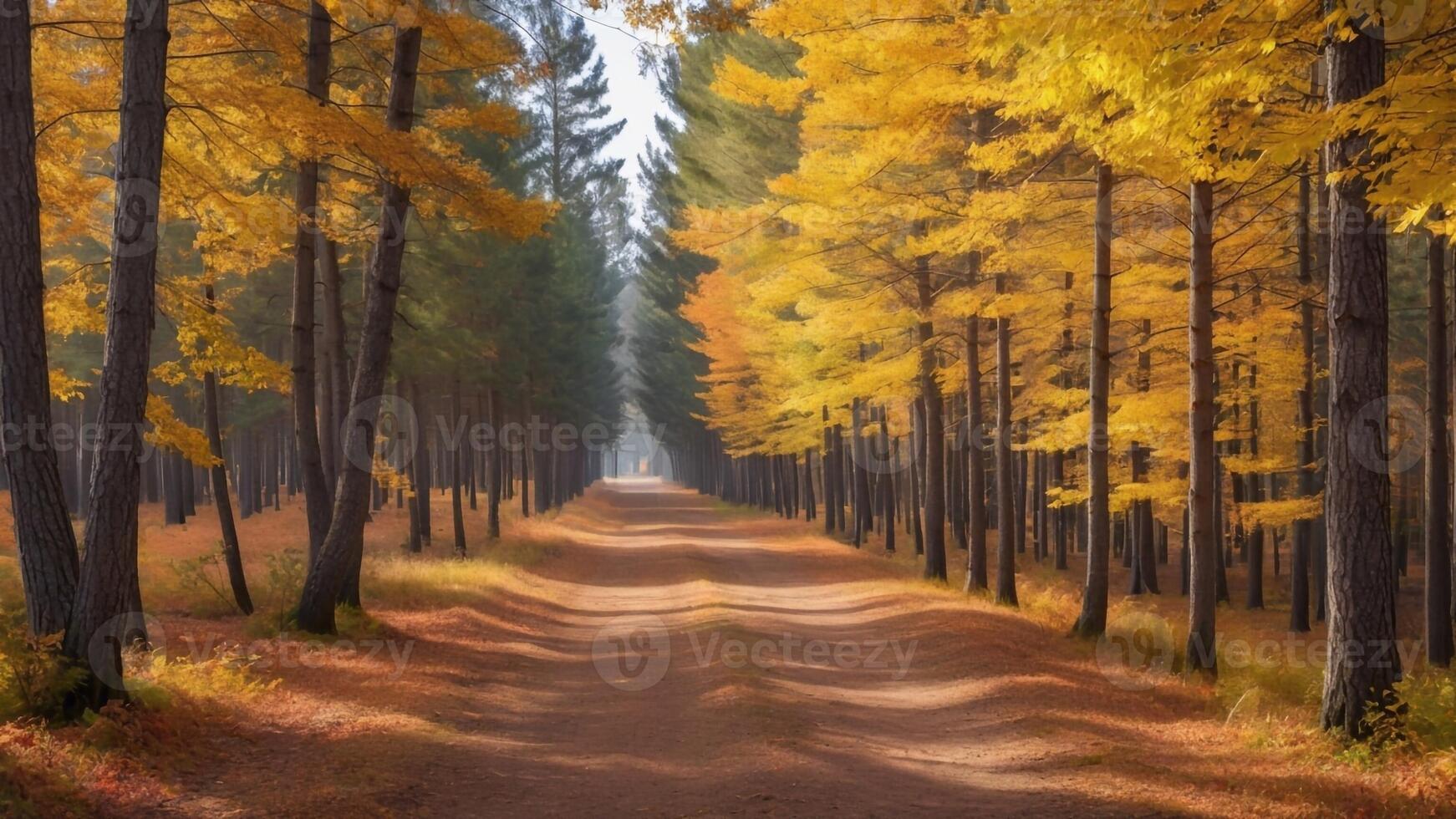 AI generated Nature Background in Autumn Season, Trees, River, Mountain. photo