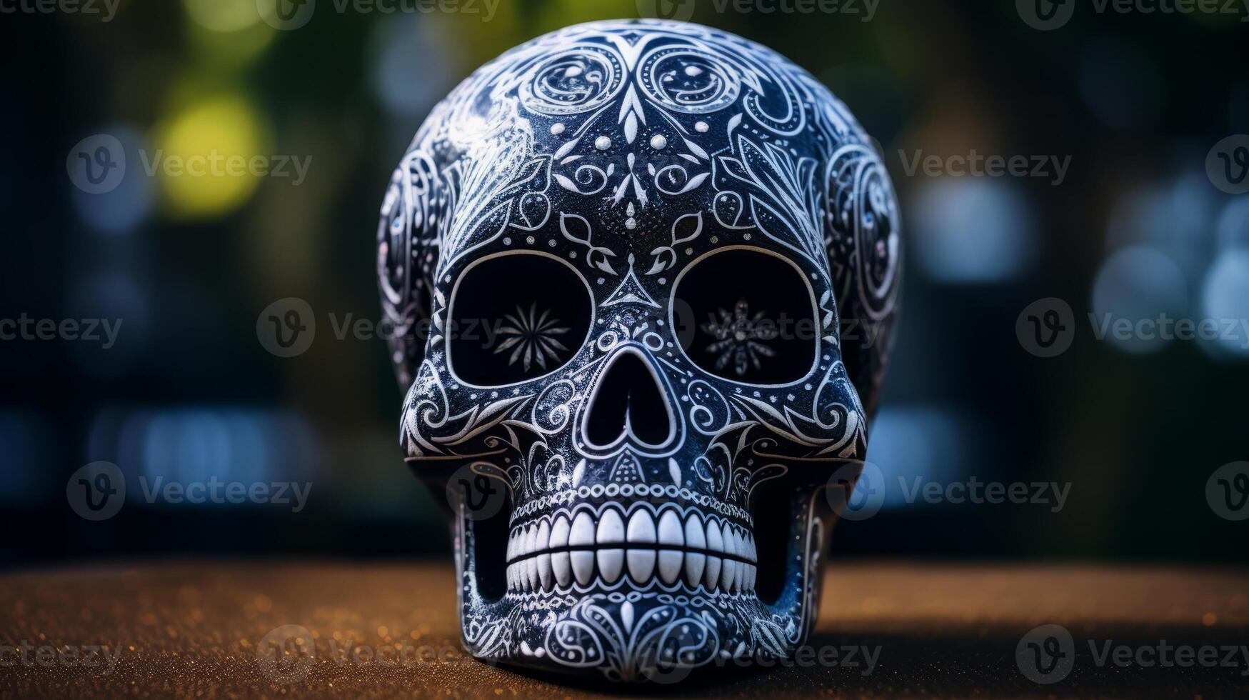 AI generated Intricate day of the dead sugar skull photo