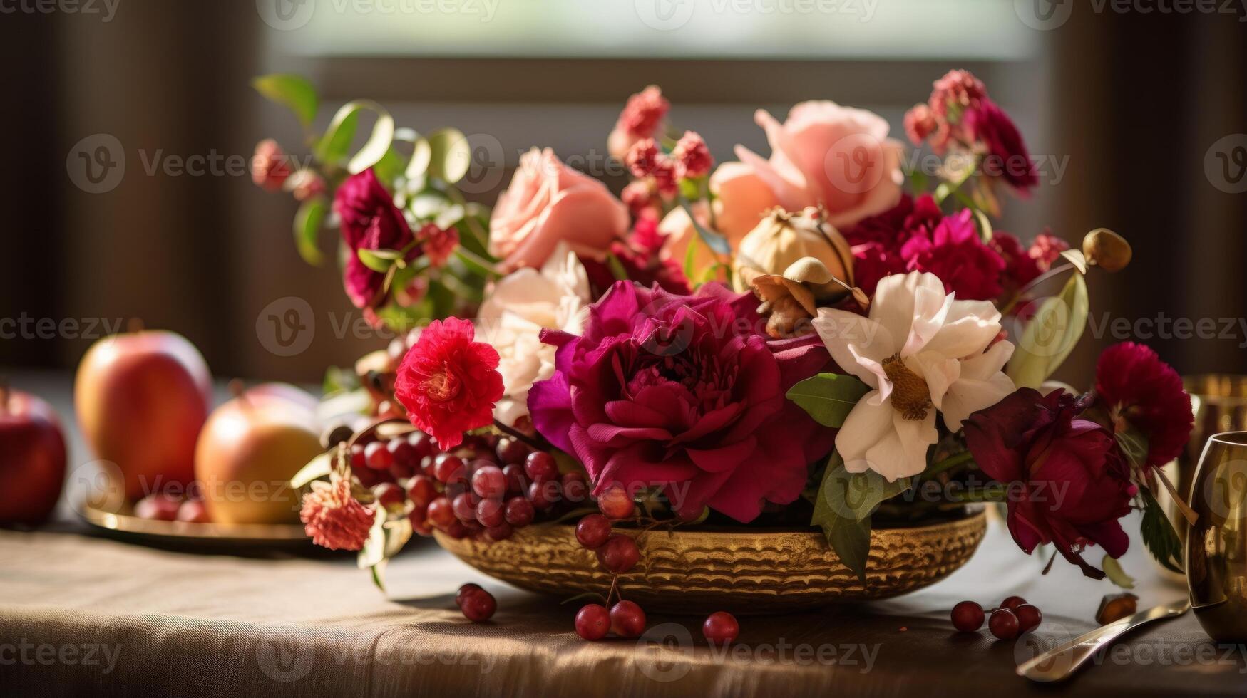 AI generated A rosh hashanah themed floral centerpiece photo