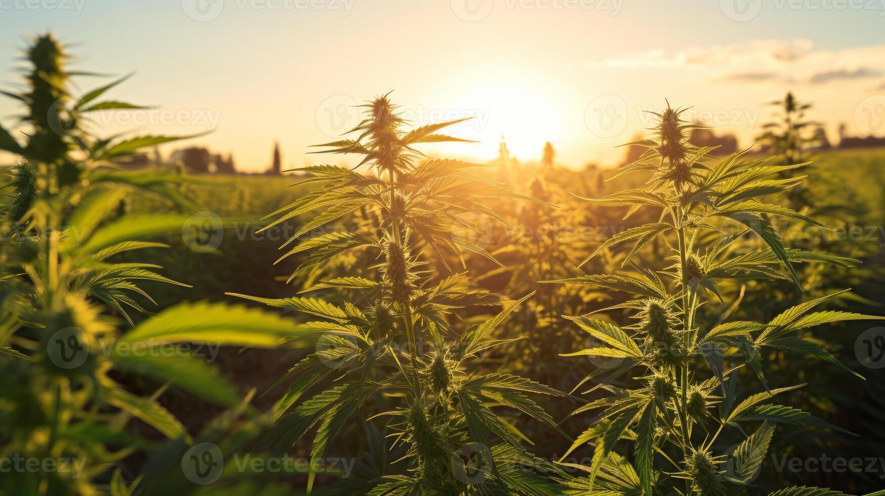 AI generated Lush cannabis plants in a sunny field photo