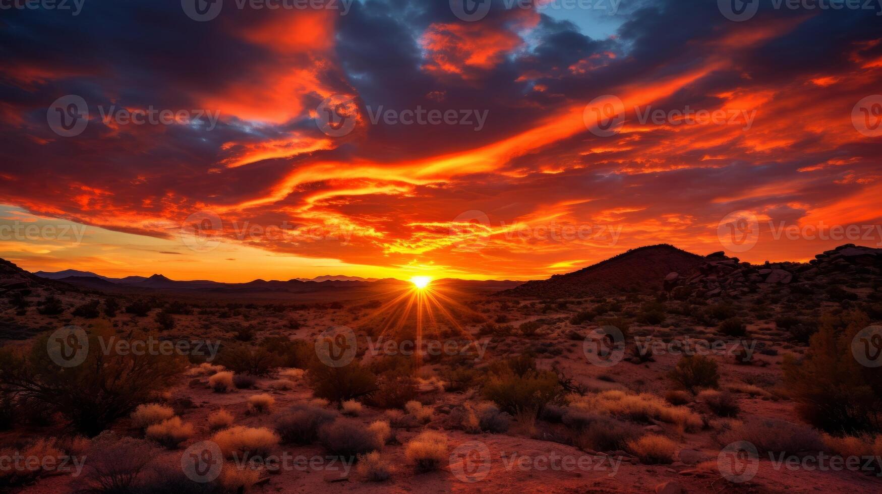 AI generated The fiery colors of a desert sunrise photo