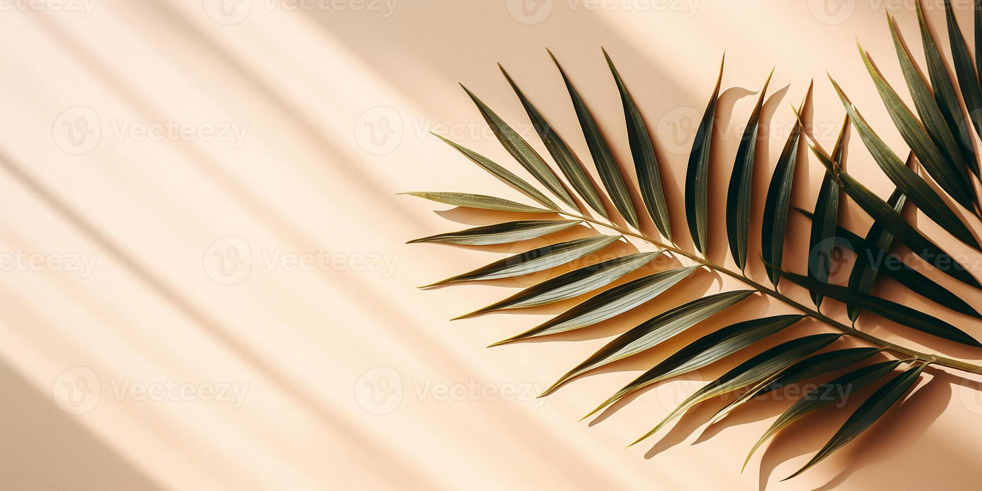 AI generated Green tropical palm leaf on isolated pastel background. Space for text photo