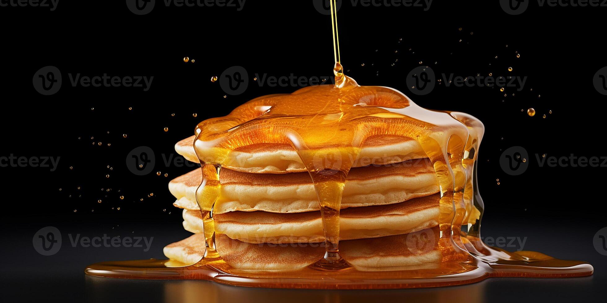 AI generated a stack of pancakes with honey, a symbol of Maslenitsa. homemade food, healthy breakfast photo