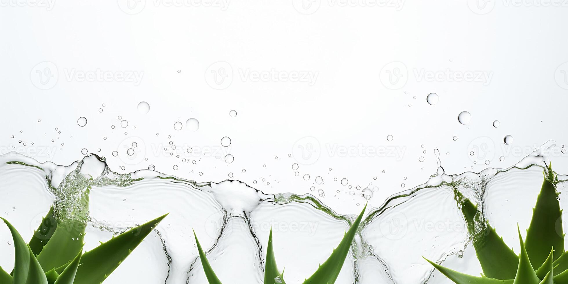 AI generated Aloe vera with water splashes. Isolated. Fresh aloe vera leaf with water drops close-up. photo