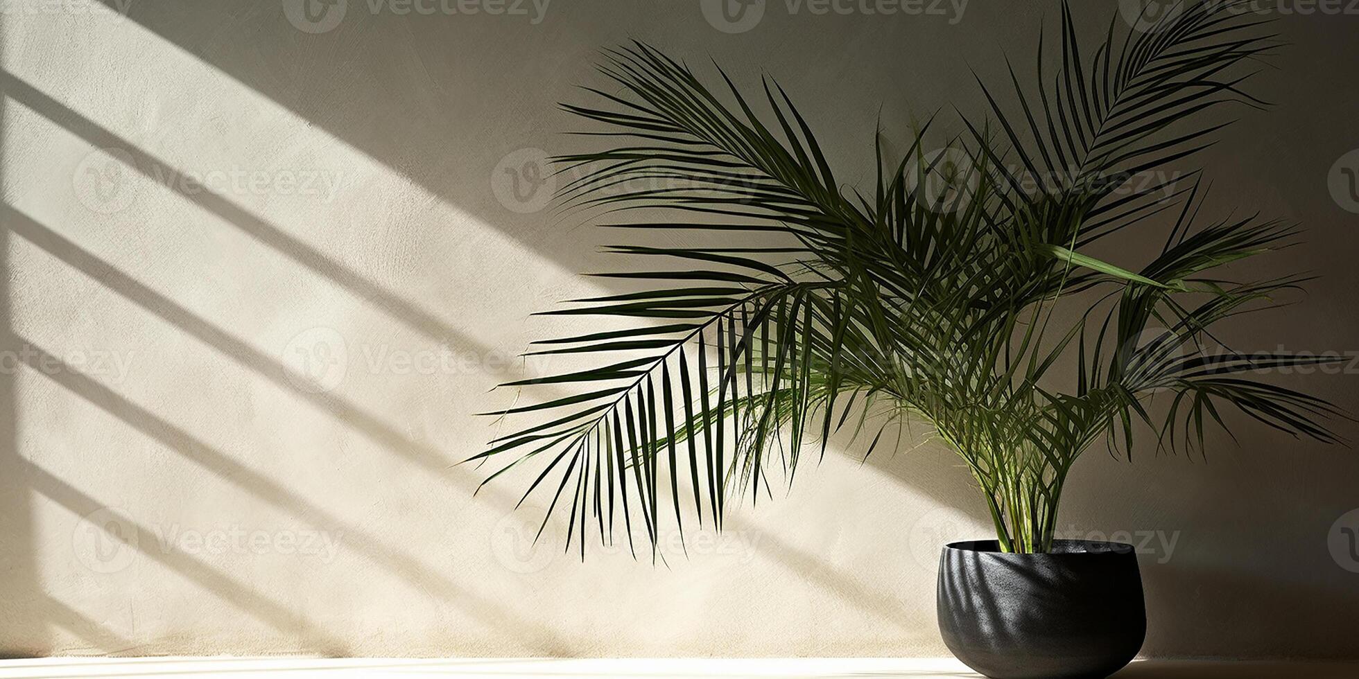 AI generated Green tropical palm leaf on isolated pastel background. Space for text photo