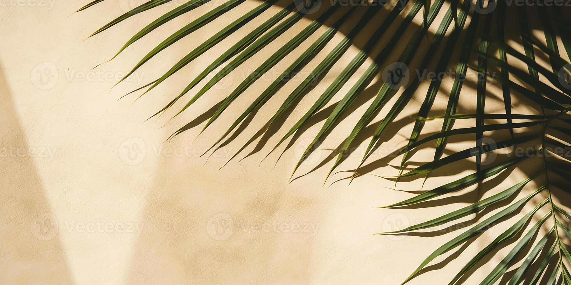 AI generated Green tropical palm leaf on isolated pastel background. Space for text photo