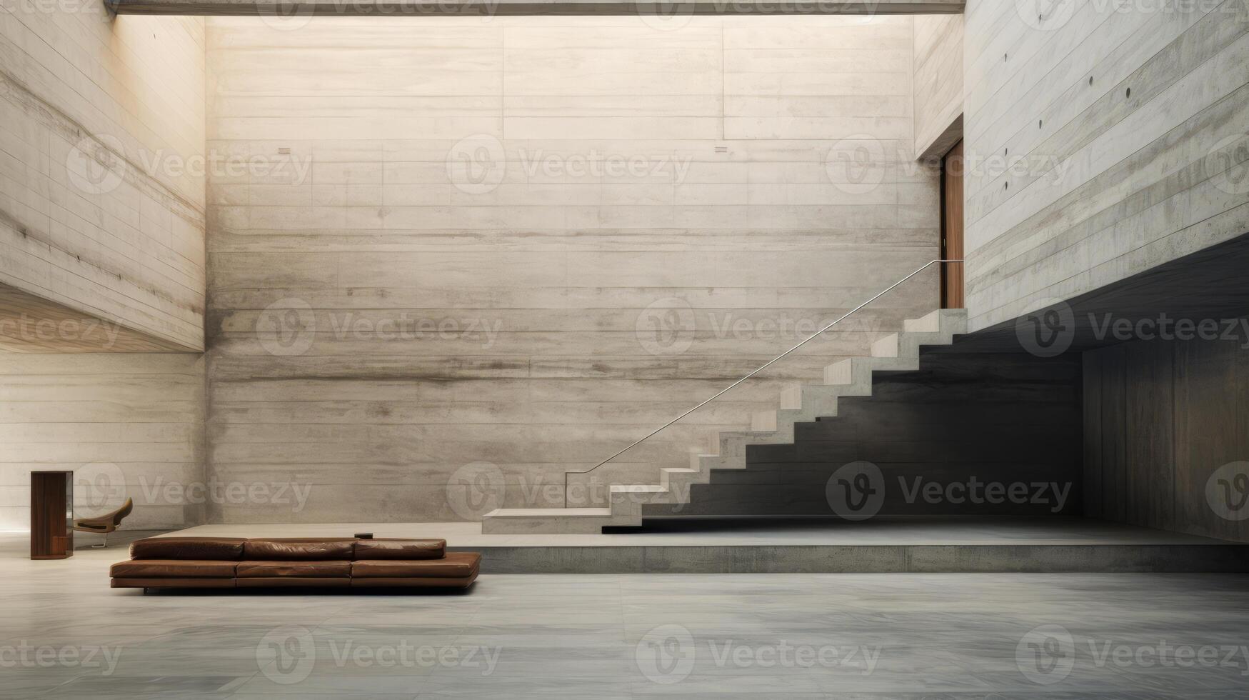 AI generated A minimalist interior space within a brutalist structure photo