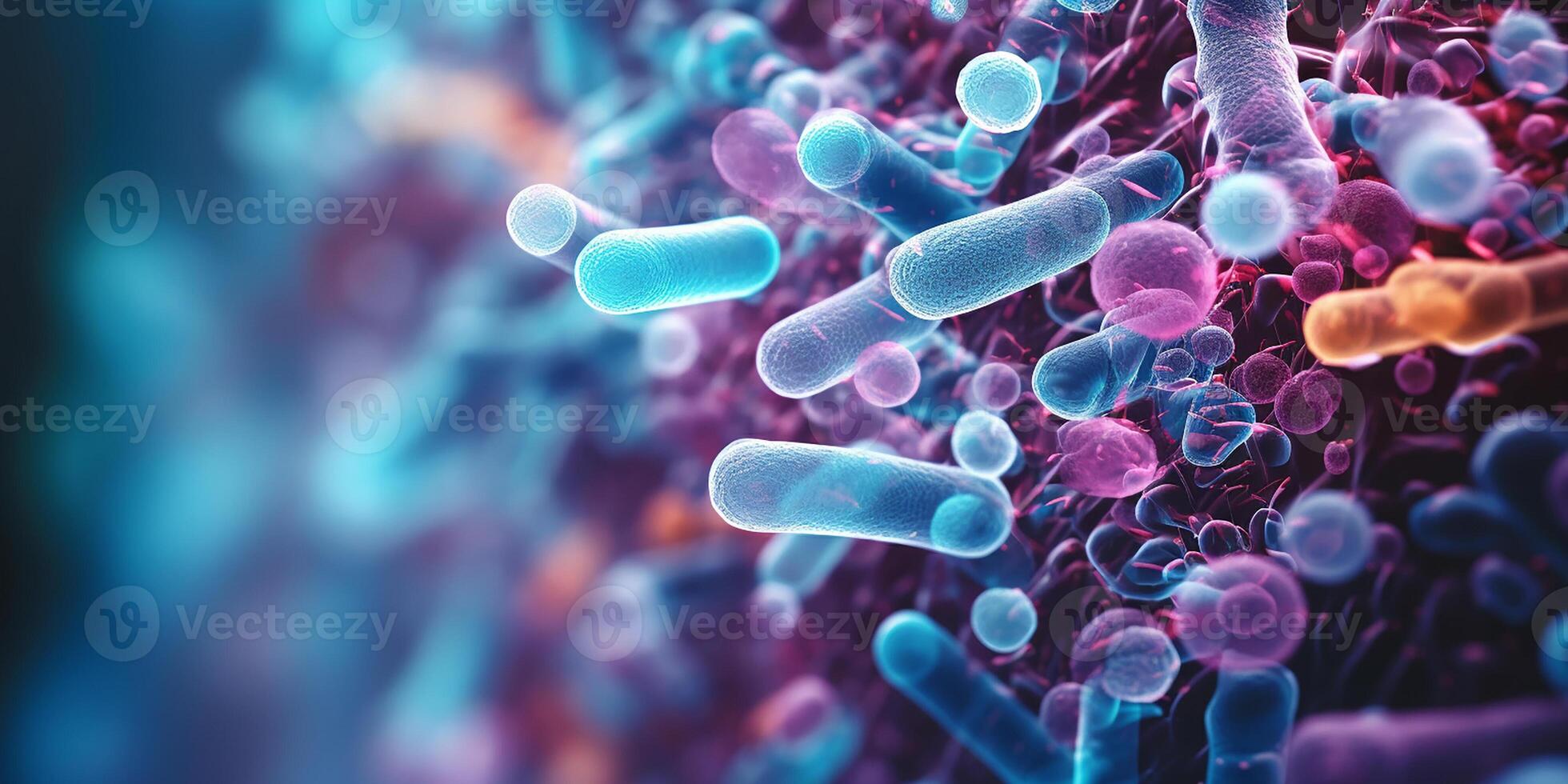 AI generated Realistic image of bacteria, microorganisms. macro photography. Gut bacteria, good and bad bacteria, microbiome, bacteria in the digestive system photo