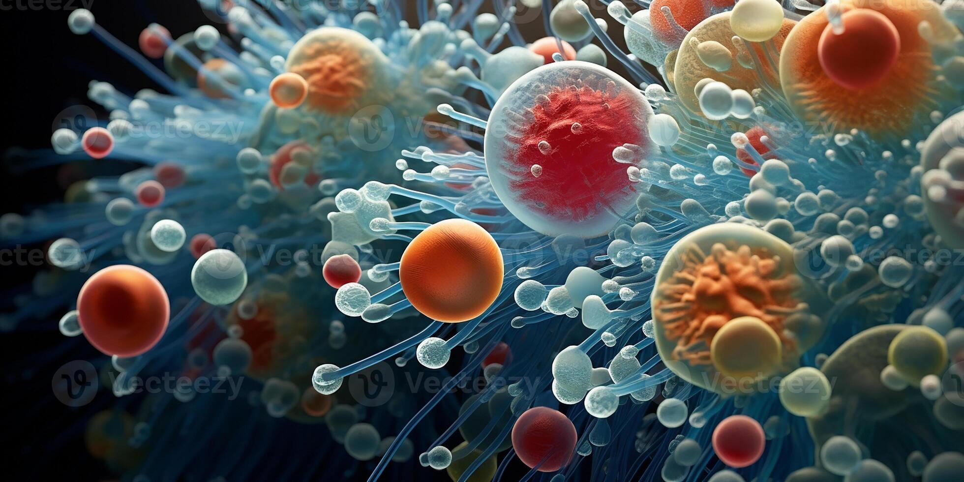 AI generated Realistic image of bacteria, microorganisms. macro photography. Gut bacteria, good and bad bacteria, microbiome, bacteria in the digestive system photo