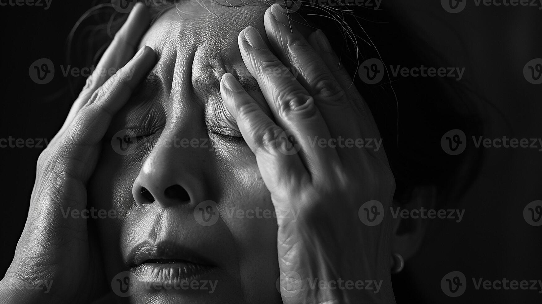 AI generated the woman experiences pain and suffering. Toothache, headache, depression photo