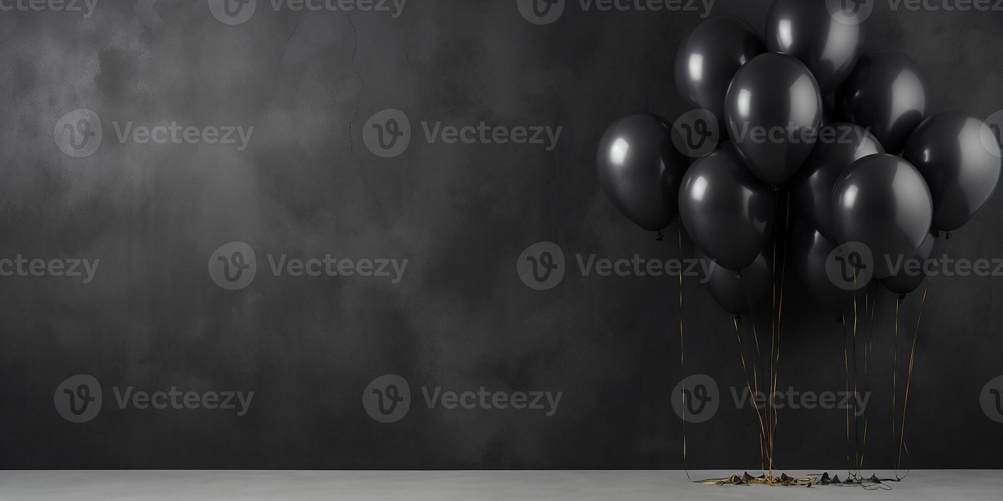 AI generated black balloons on a black background. Black Friday photo