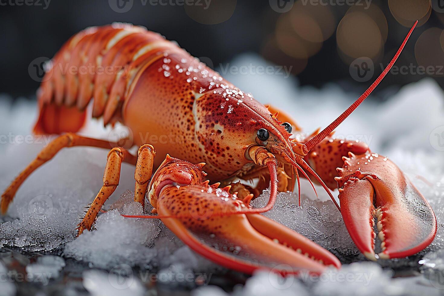 AI generated Photorealistic image of fresh lobster on ice photo