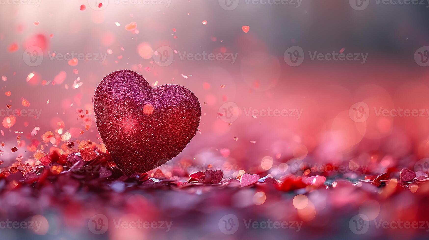 AI generated pink background with hearts and sparkles for Valentine's day. photo