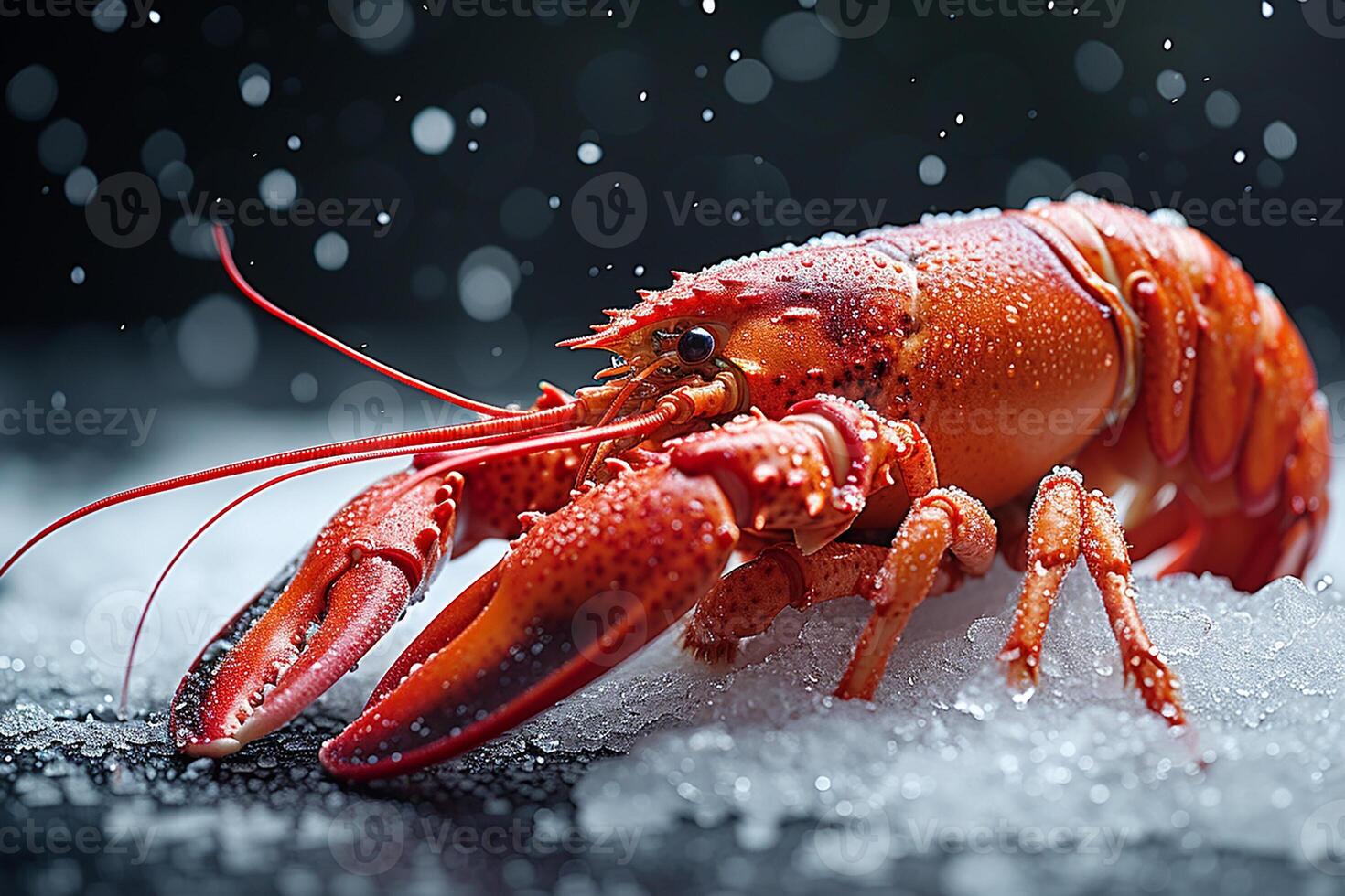 AI generated Photorealistic image of fresh lobster on ice photo