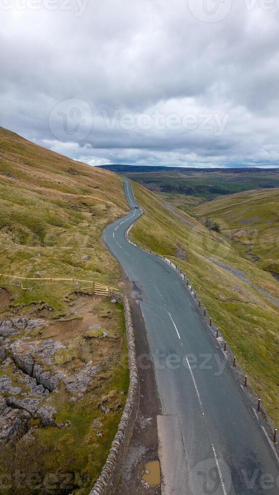 Aerial view of the hills and road in Yorkshire photo