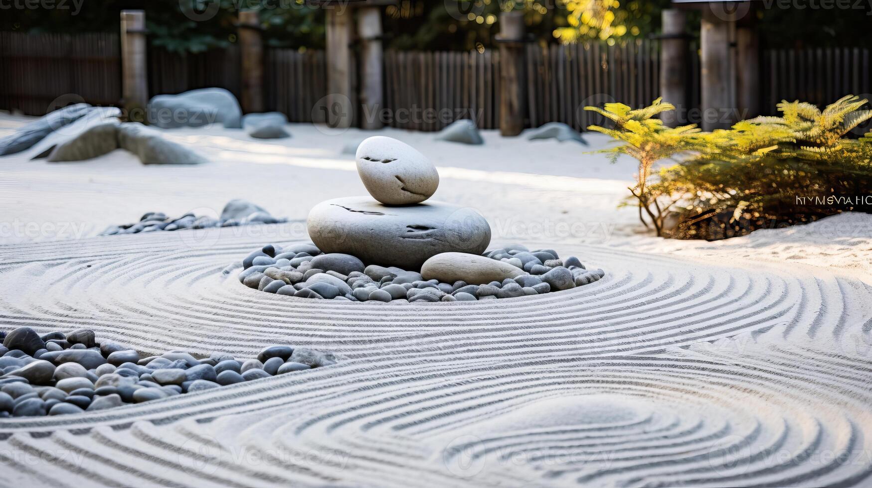 AI generated A zen garden with sand patterns symbolizing tranquility photo