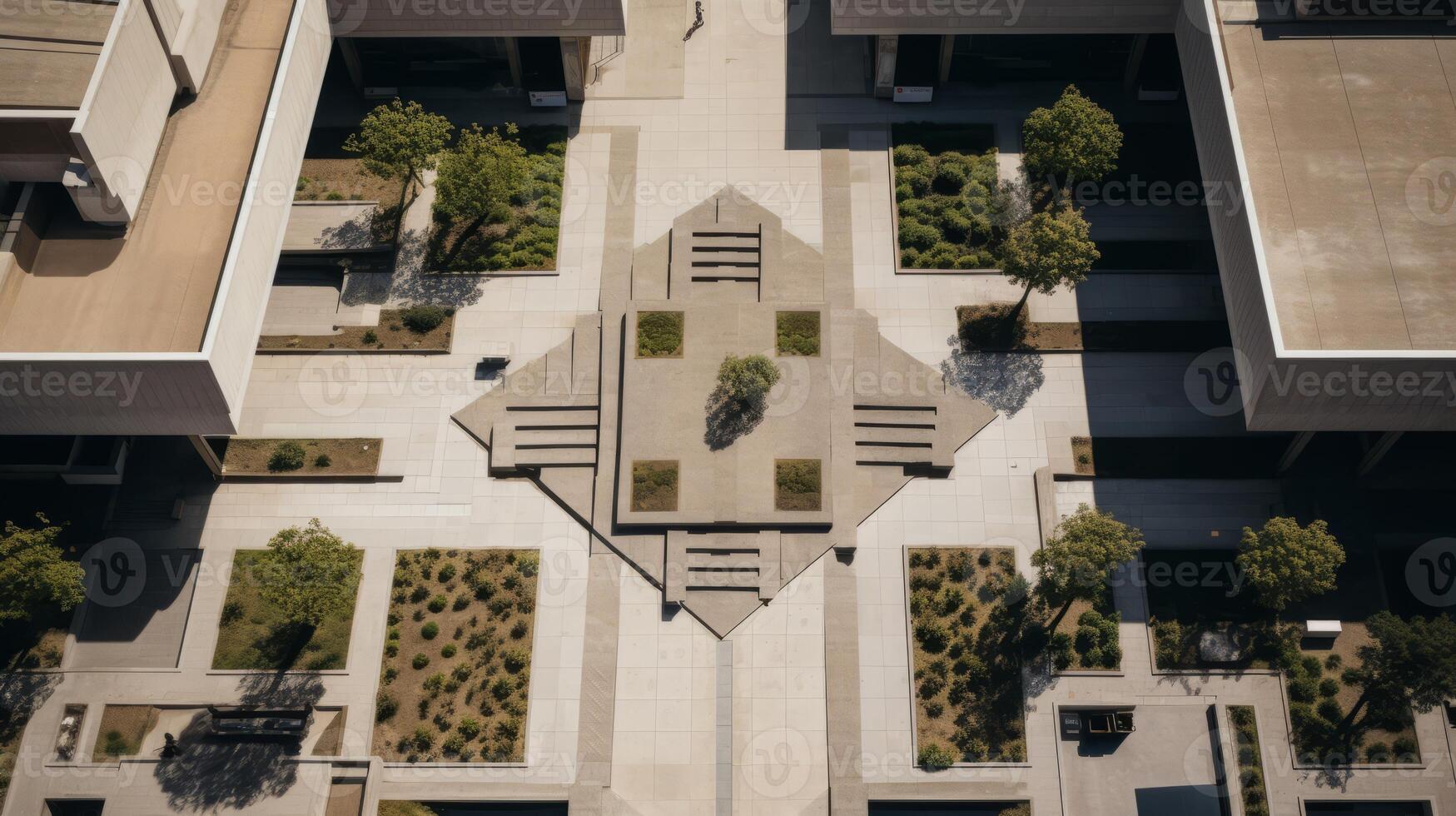 AI generated An overhead view of a brutalist plaza with clean lines photo
