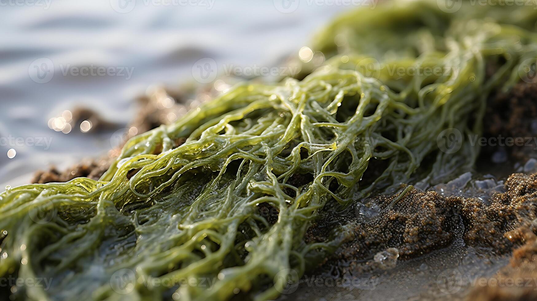 AI generated A closeup of textured seaweed on the beach photo