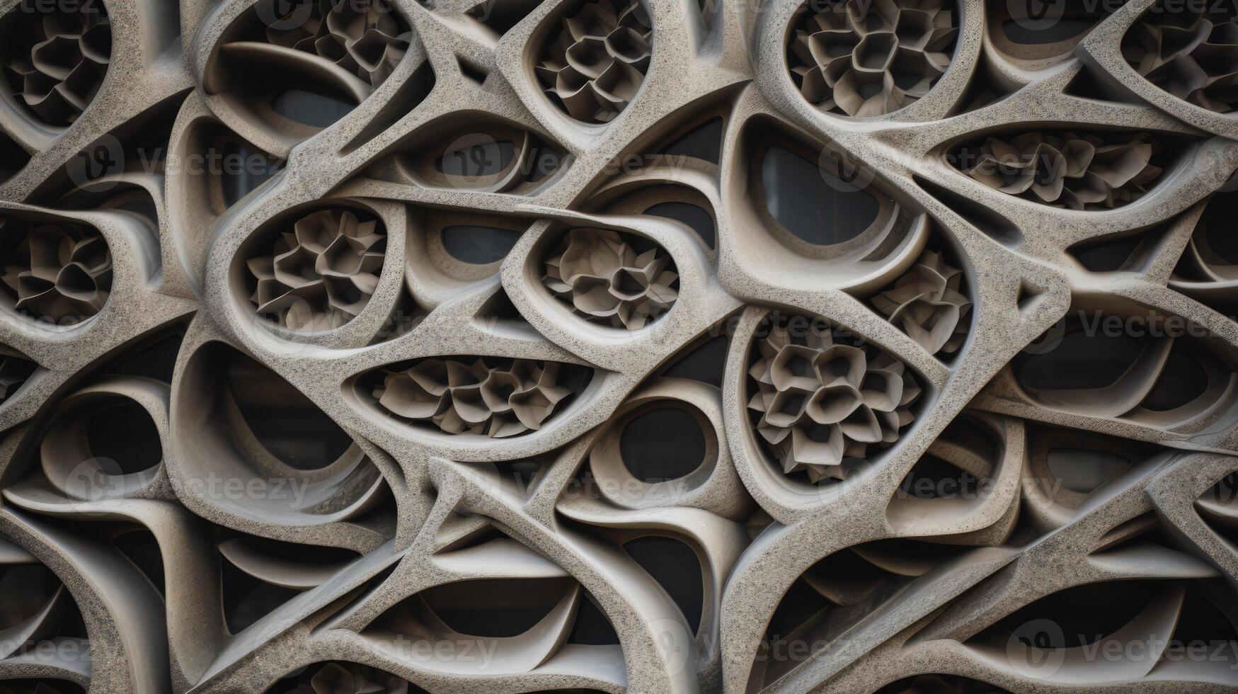 AI generated A closeup of intricate details in a brutalist building facade photo