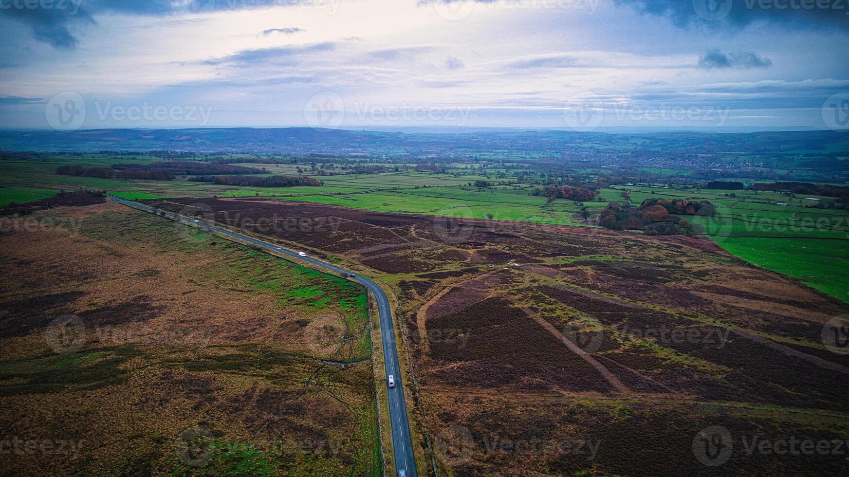 Aerial view of the hills and countryside road in Yorkshire photo
