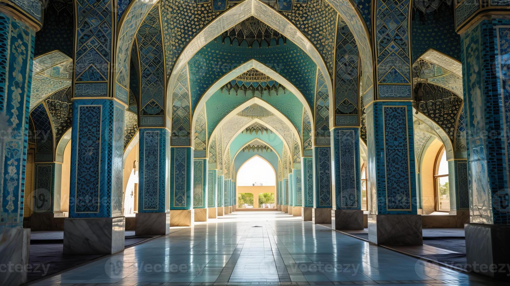 AI generated A mosque's intricate archway with mosaic details photo