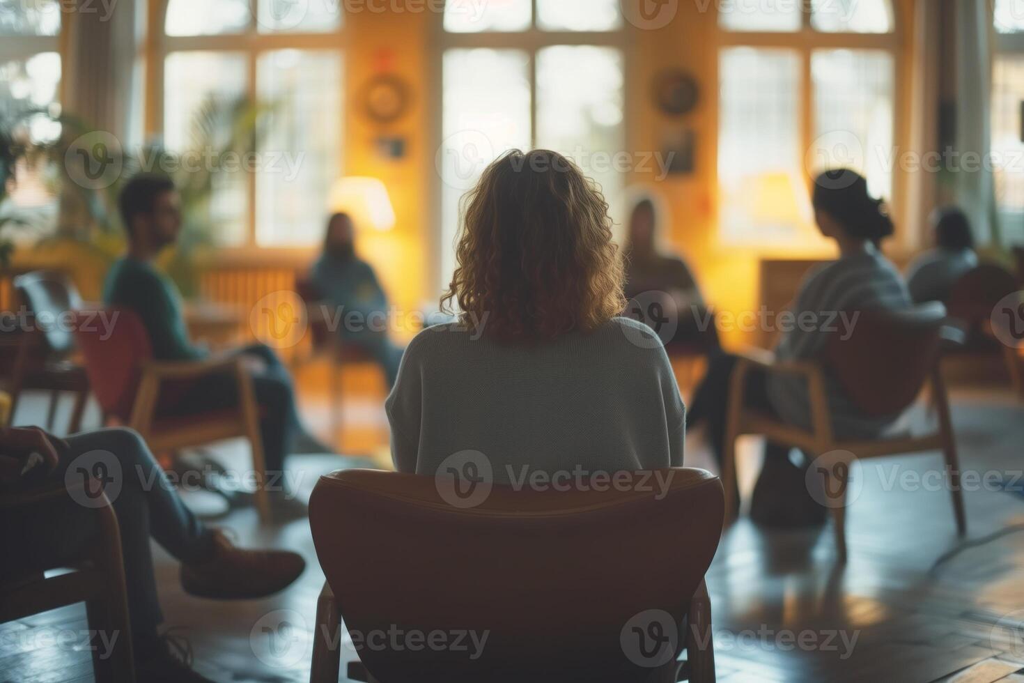 AI generated People sitting in chairs with therapists, in the style of loose gestures photo