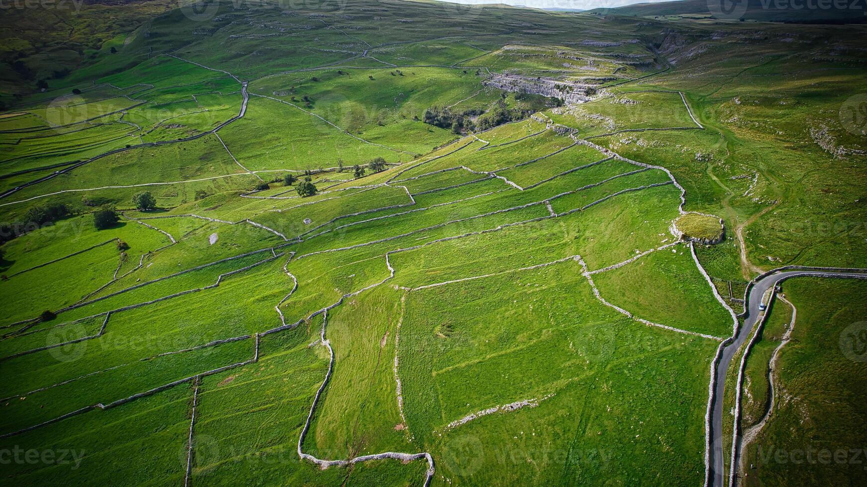 Aerial view of the nature and hills in Yorkshire Dales photo