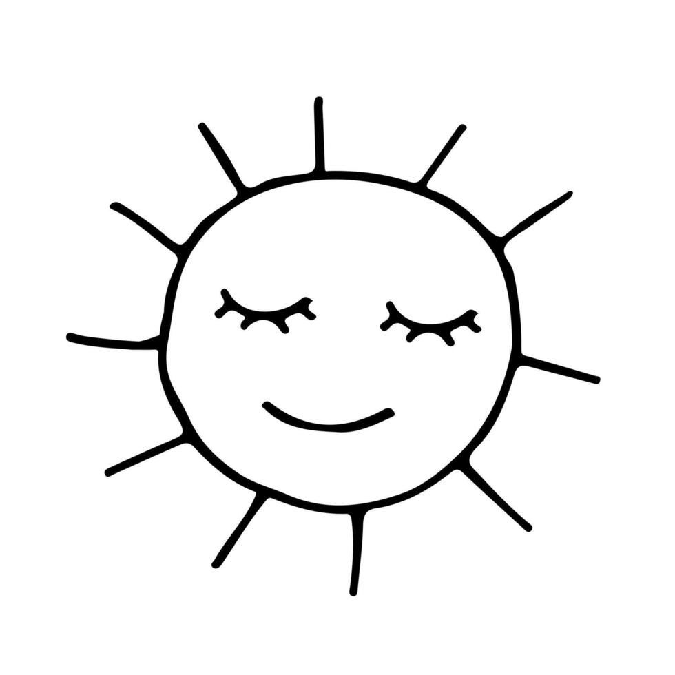 Hand drawn Sun with smile. vector