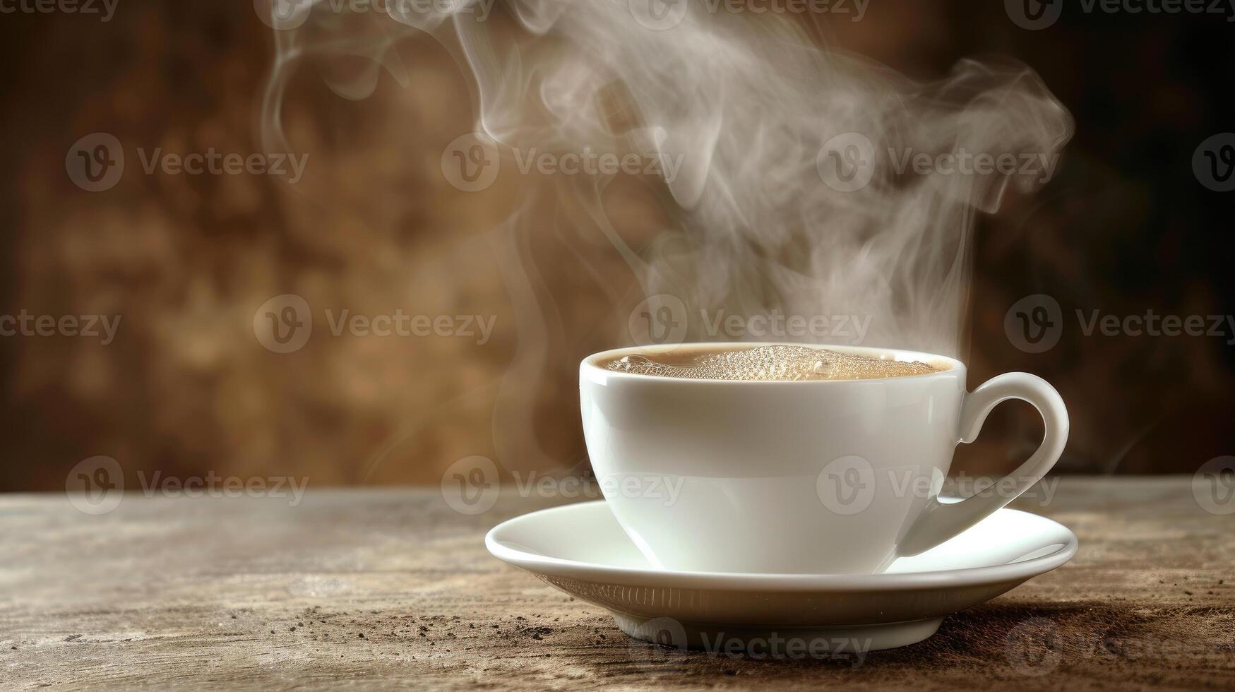 AI generated Steamy Coffee Cup on Saucer Tempts with Aroma, Ai Generated photo