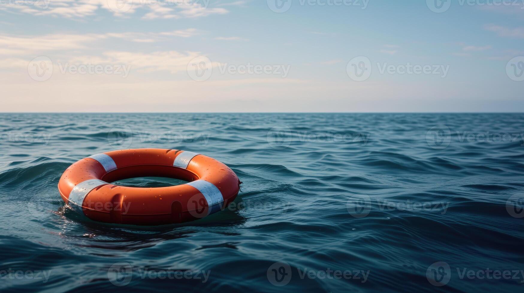 AI generated Lifebuoy adrift on the sea's surface, a beacon of hope and safety in the vast expanse. Ai Generated. photo