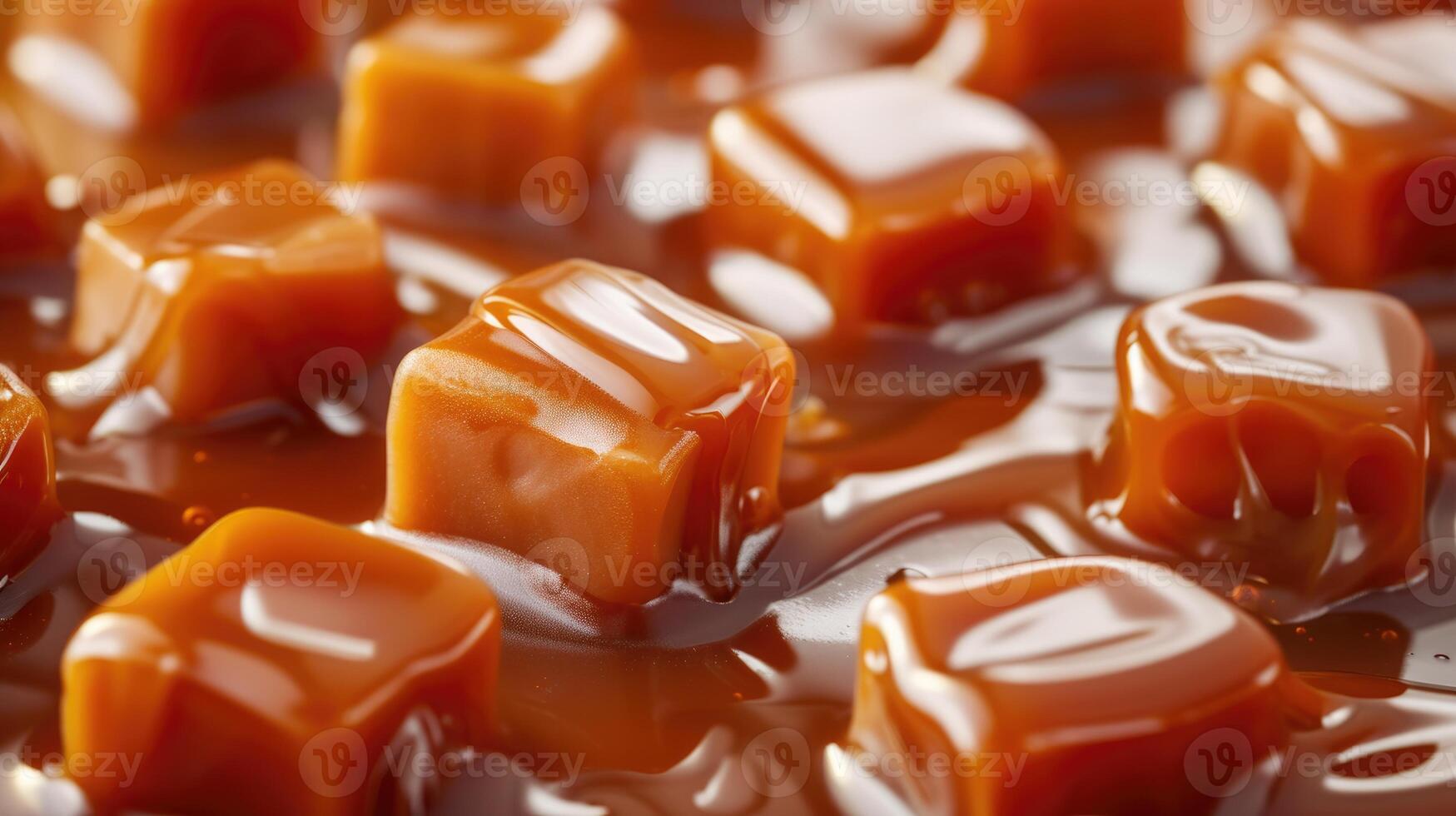 AI generated Decadent caramel candies drizzled with sauce, forming a sweet background. Tempting texture, Ai Generated. photo