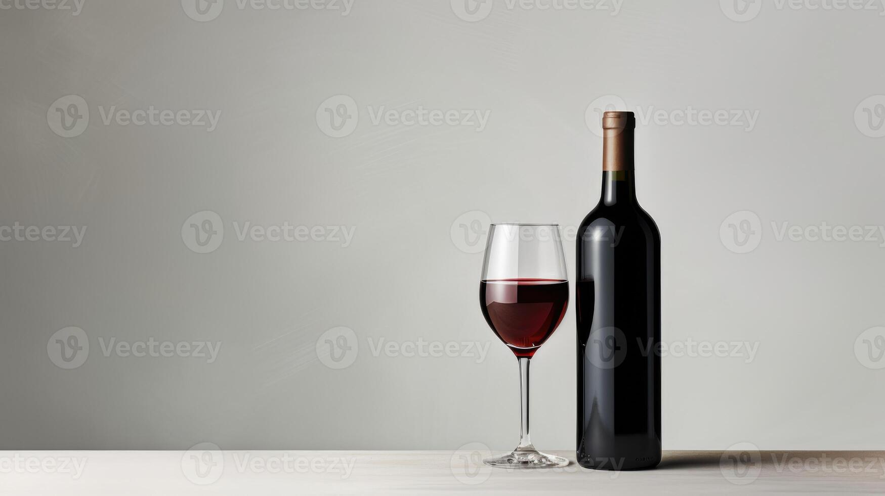 AI generated A red wine bottle and glass on a clean, empty background. Ai Generated photo