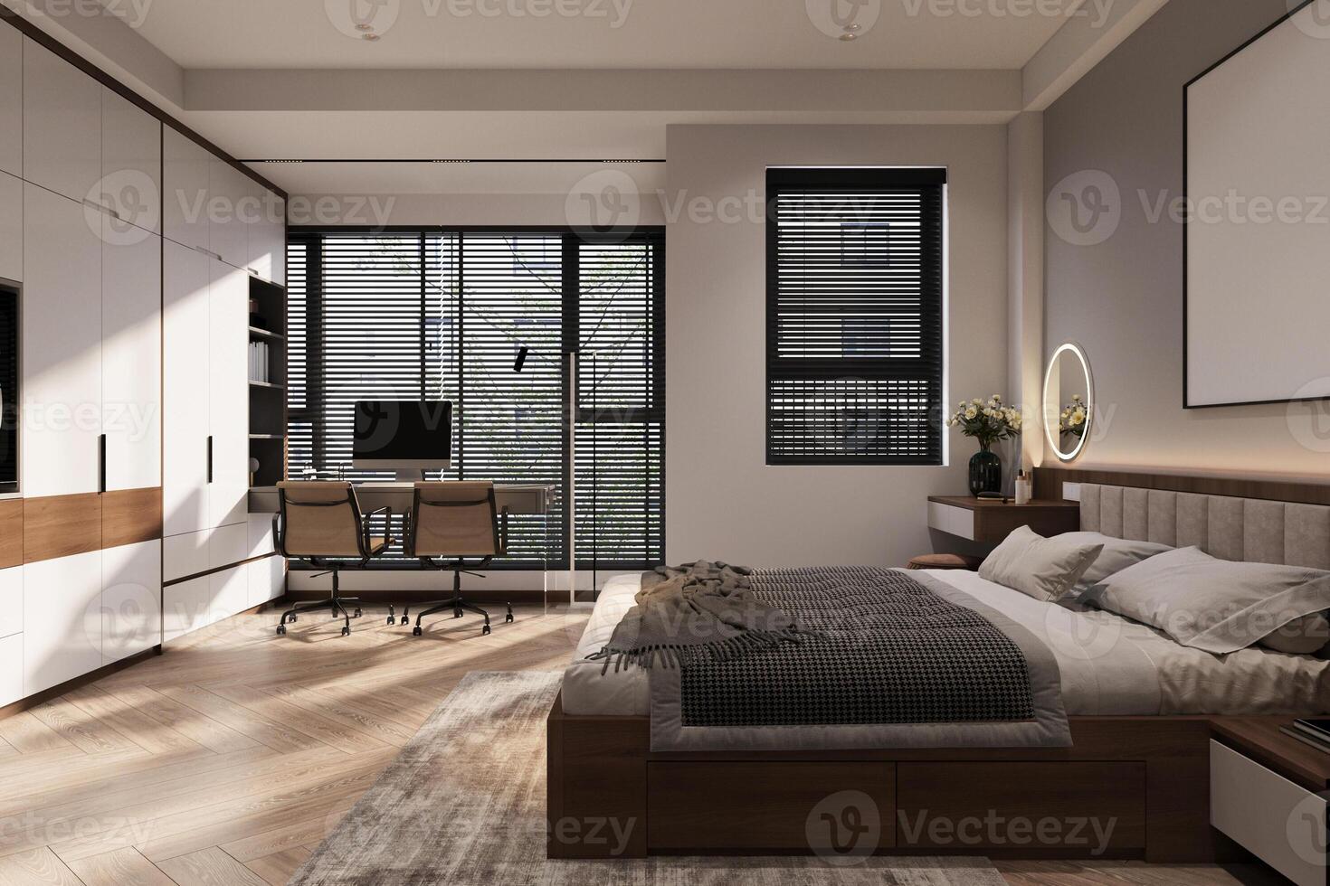 3d rendering modern bedroom interior scene design photo