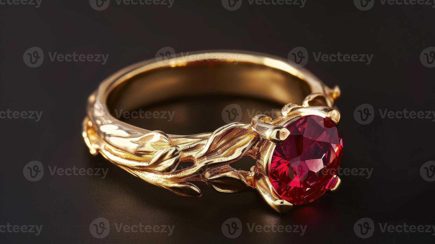 AI generated A ruby gold ring, a symphony of elegance and opulence, graced with the rich glow of precious metal and vibrant gem, Ai Generated. photo