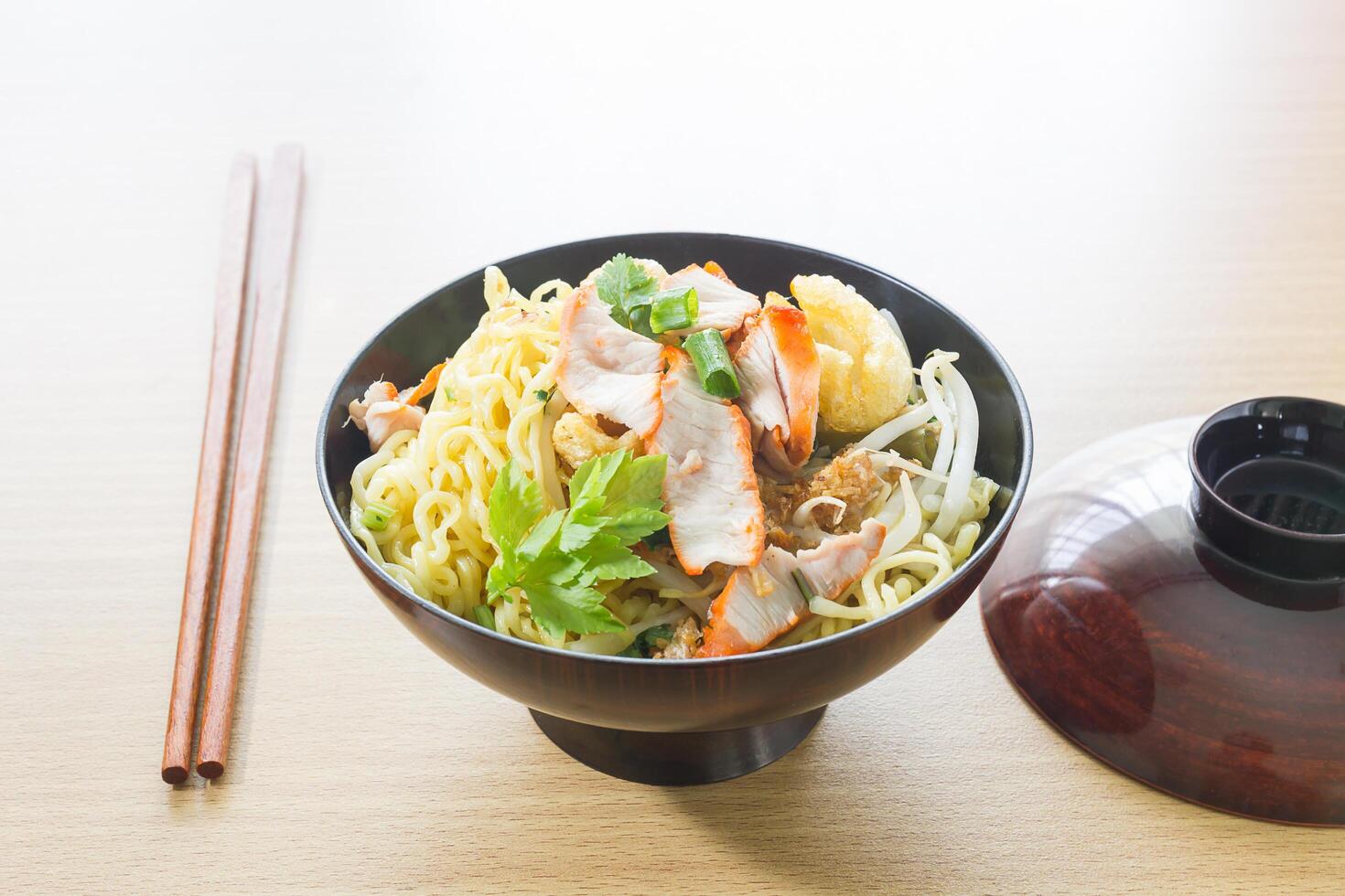 Japanese noodle on kitchen table photo
