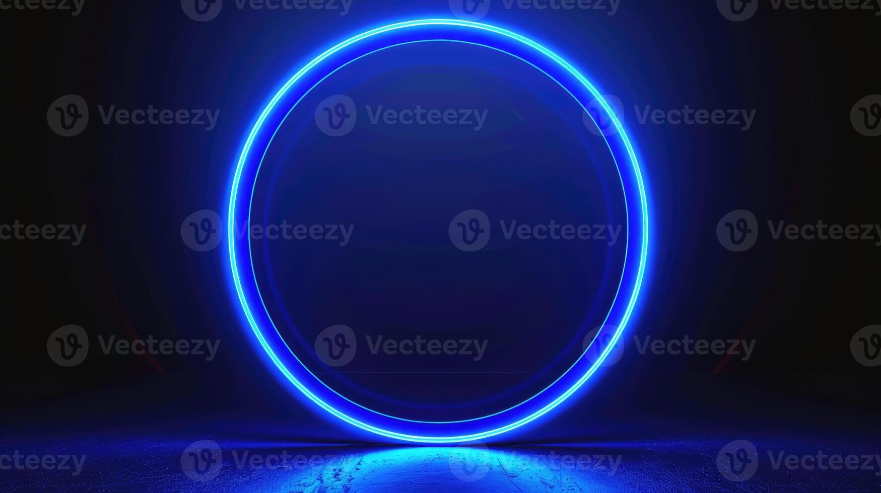 AI generated Neon blue geometric circle stands out against a dark background, creating a captivating contrast. Ai Generated photo