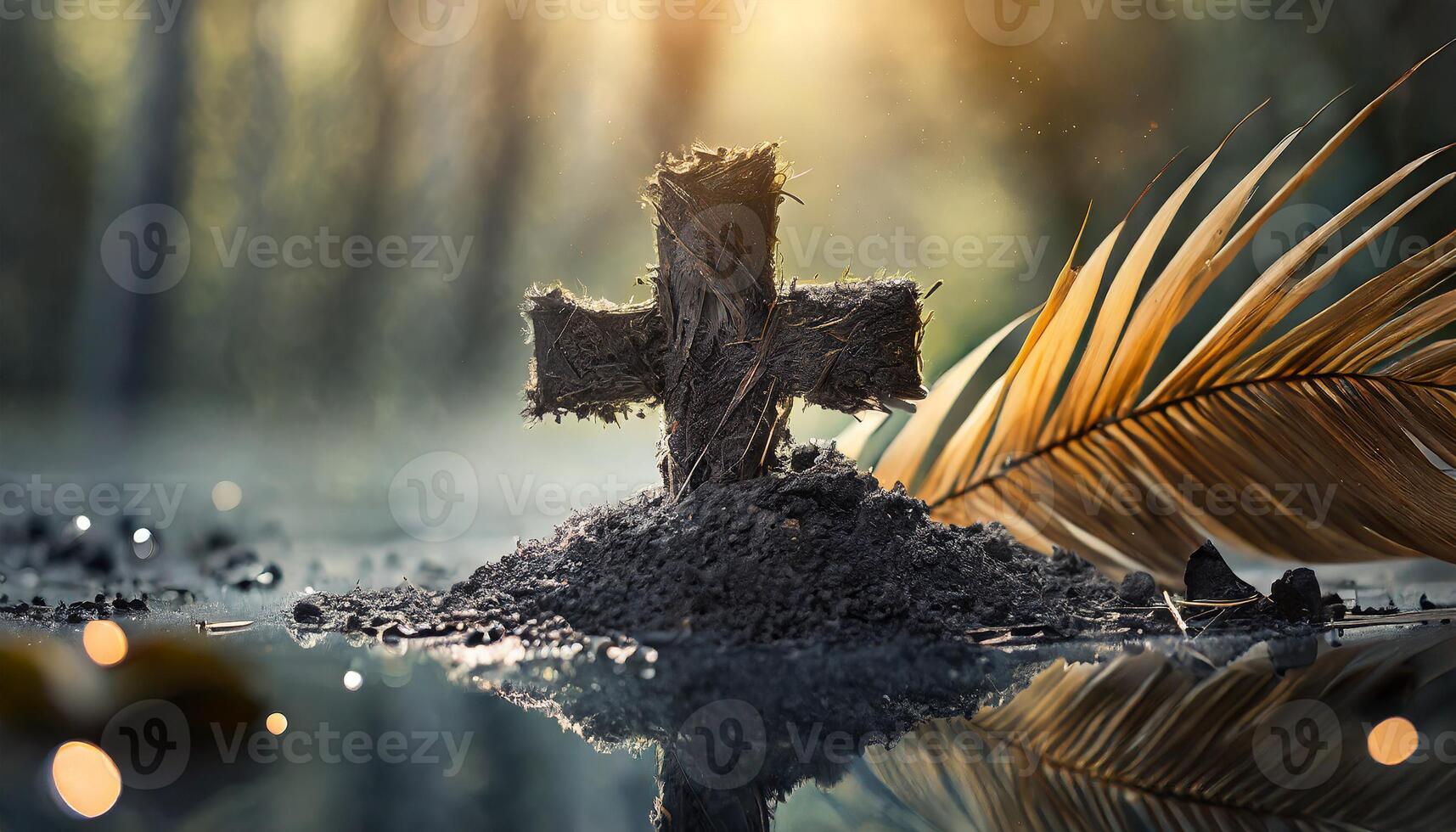 AI generated Ash Wednesday Concept. Bowl with Ash and Holy Cross photo
