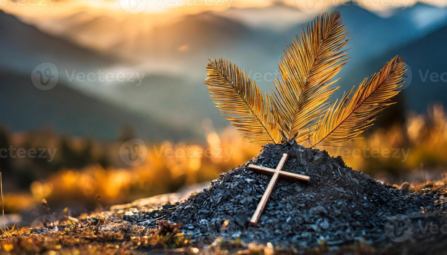 AI generated Ash Wednesday Concept. Bowl with Ash and Holy Cross photo