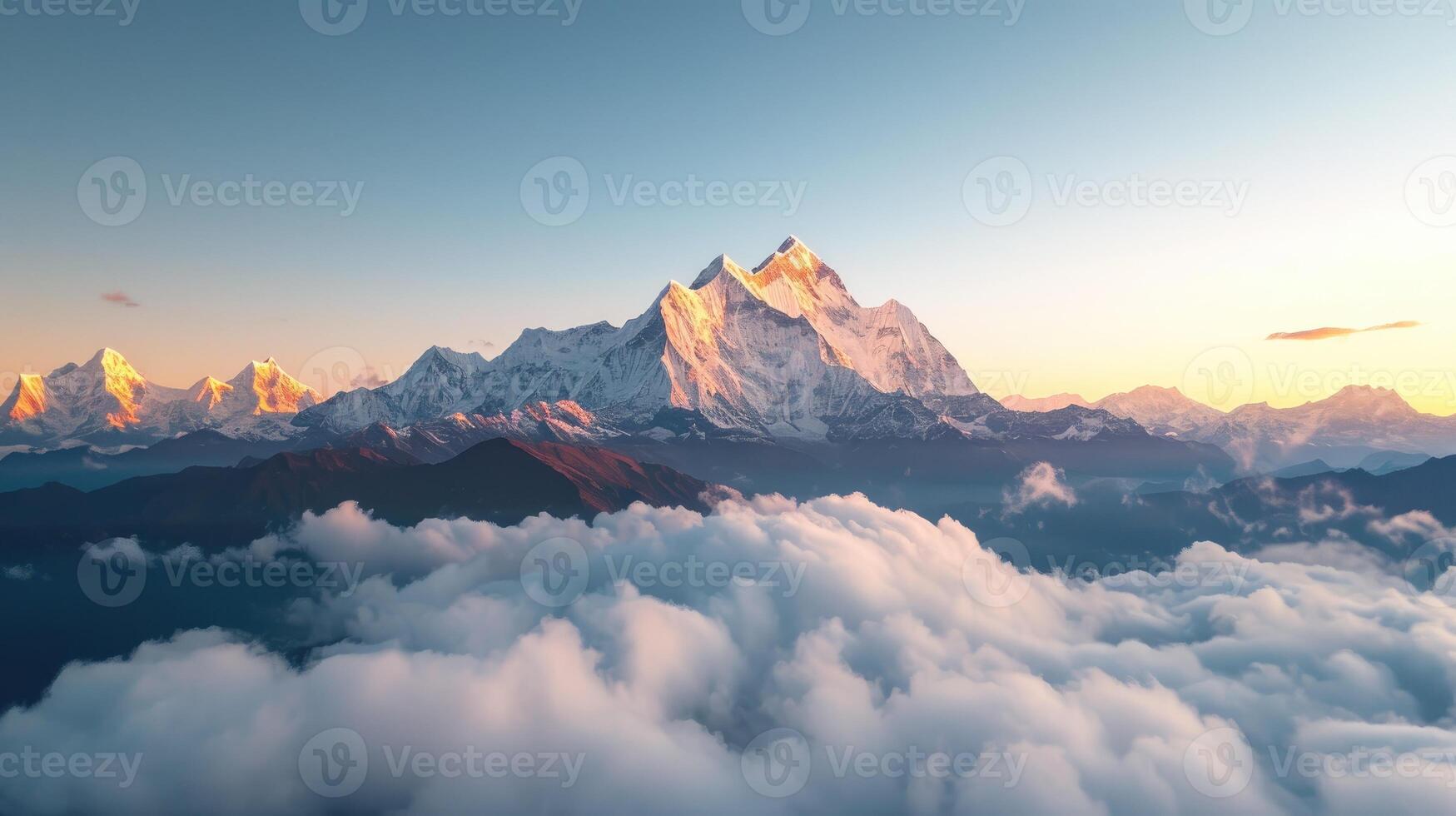 AI generated Himalayan mountain peak rises above the clouds, an awe-inspiring vista in nature's grandeur, Ai Generated. photo