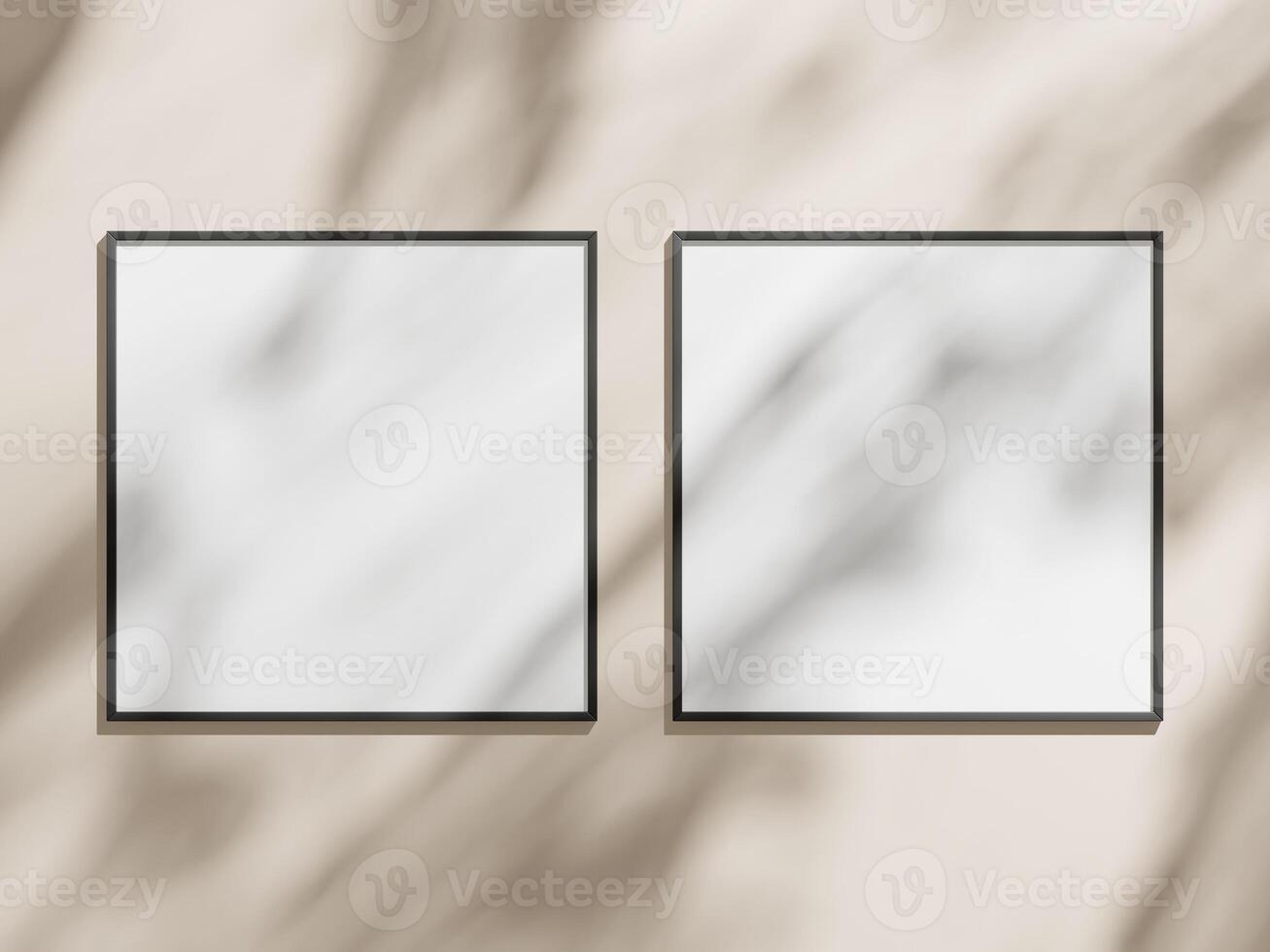 Minimal picture poster frame mockup on brown wallpaper photo