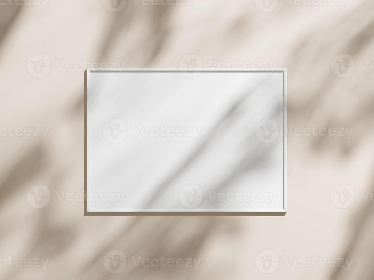 Minimal picture poster frame mockup on brown wallpaper photo