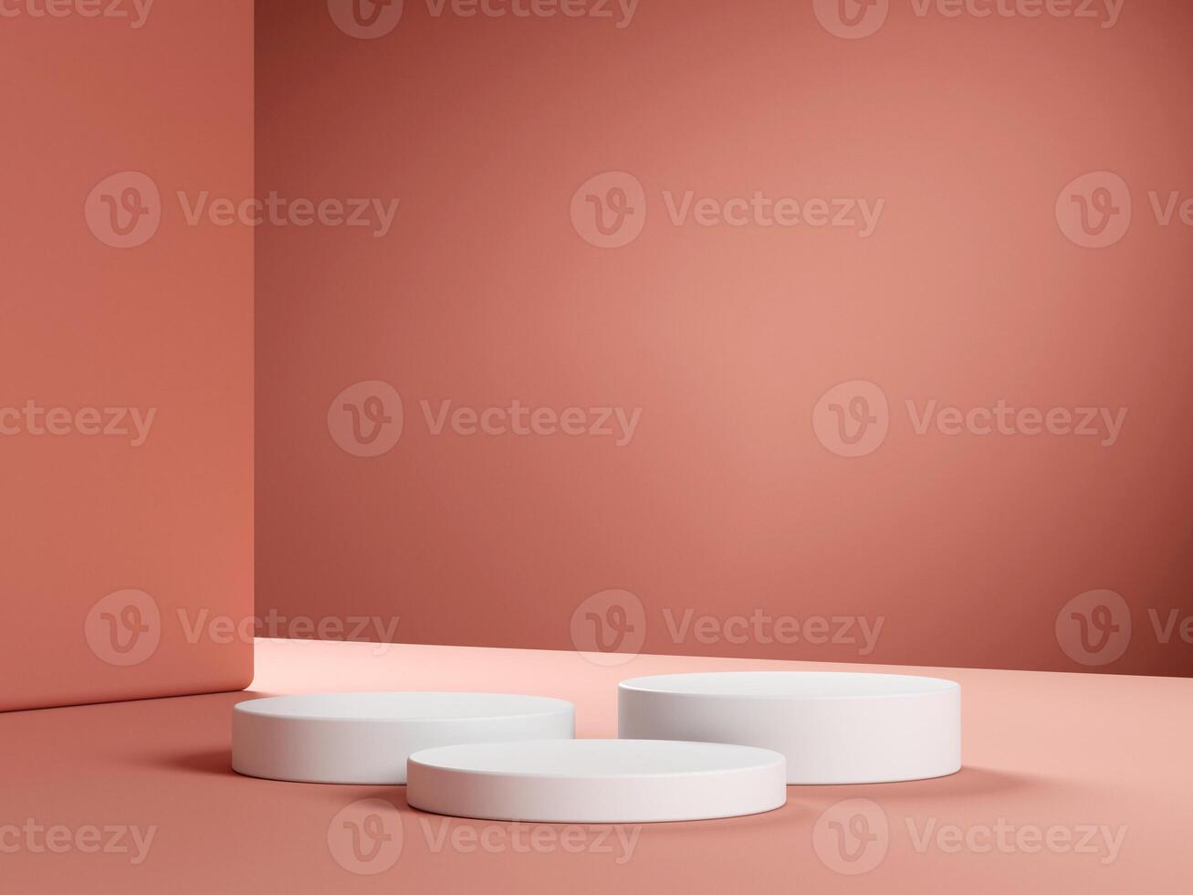 3d display product red minimal scene with geometric podium platform. cylinder background 3d rendering with podium. stand for cosmetic products. Stage showcase on pedestal 3d beige studio photo