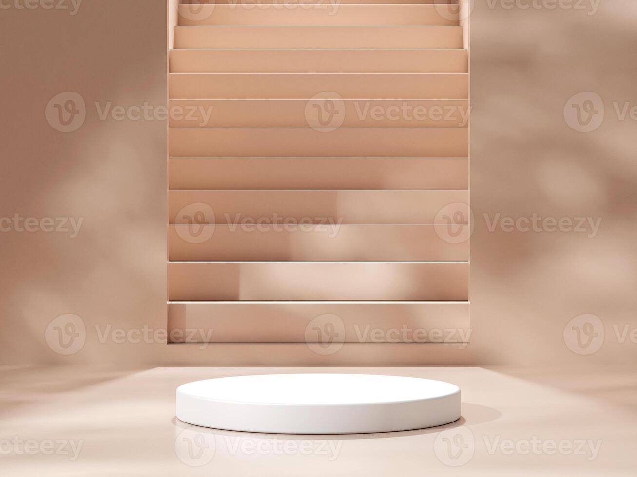 Empty podium or pedestal display on brown background with cylinder stand concept. Blank product shelf standing backdrop photo