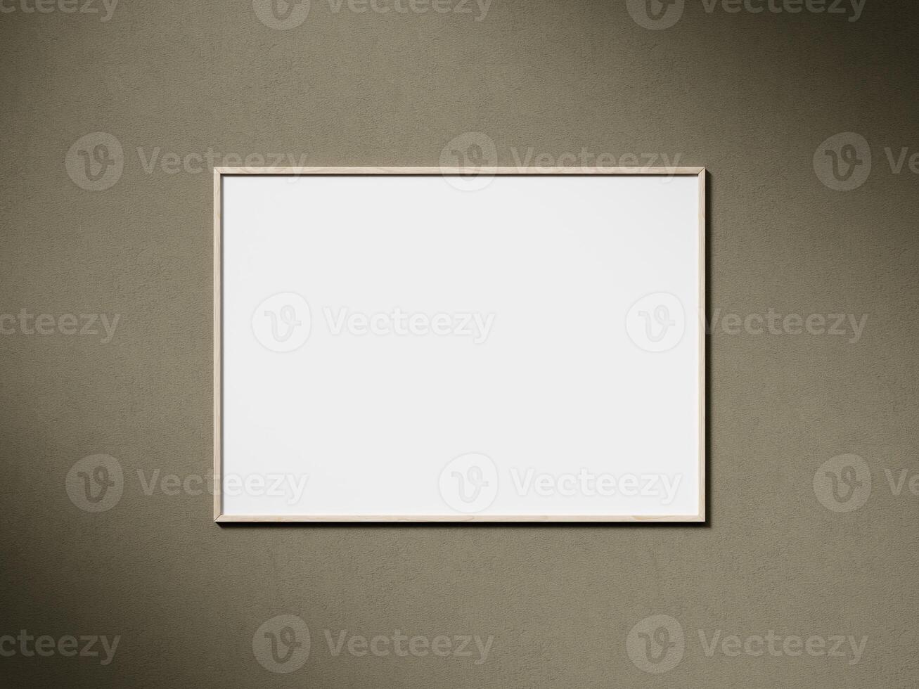 Blank picture frame mockup on brown wall. Brown living room design. View of interior with artwork mock up on wall. photo