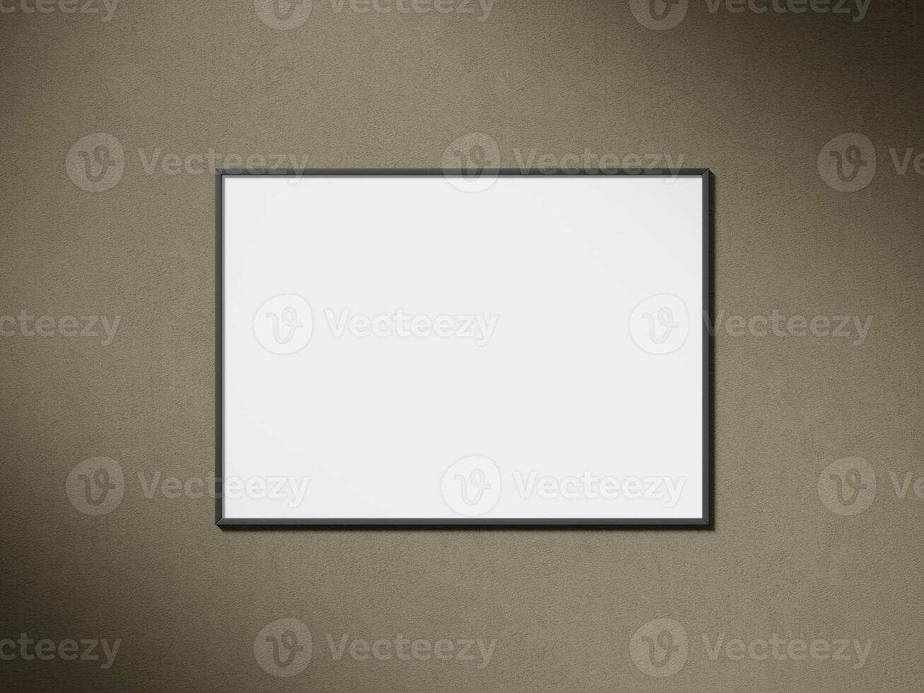 Blank picture frame mockup on brown wall. Brown living room design. View of interior with artwork mock up on wall. photo