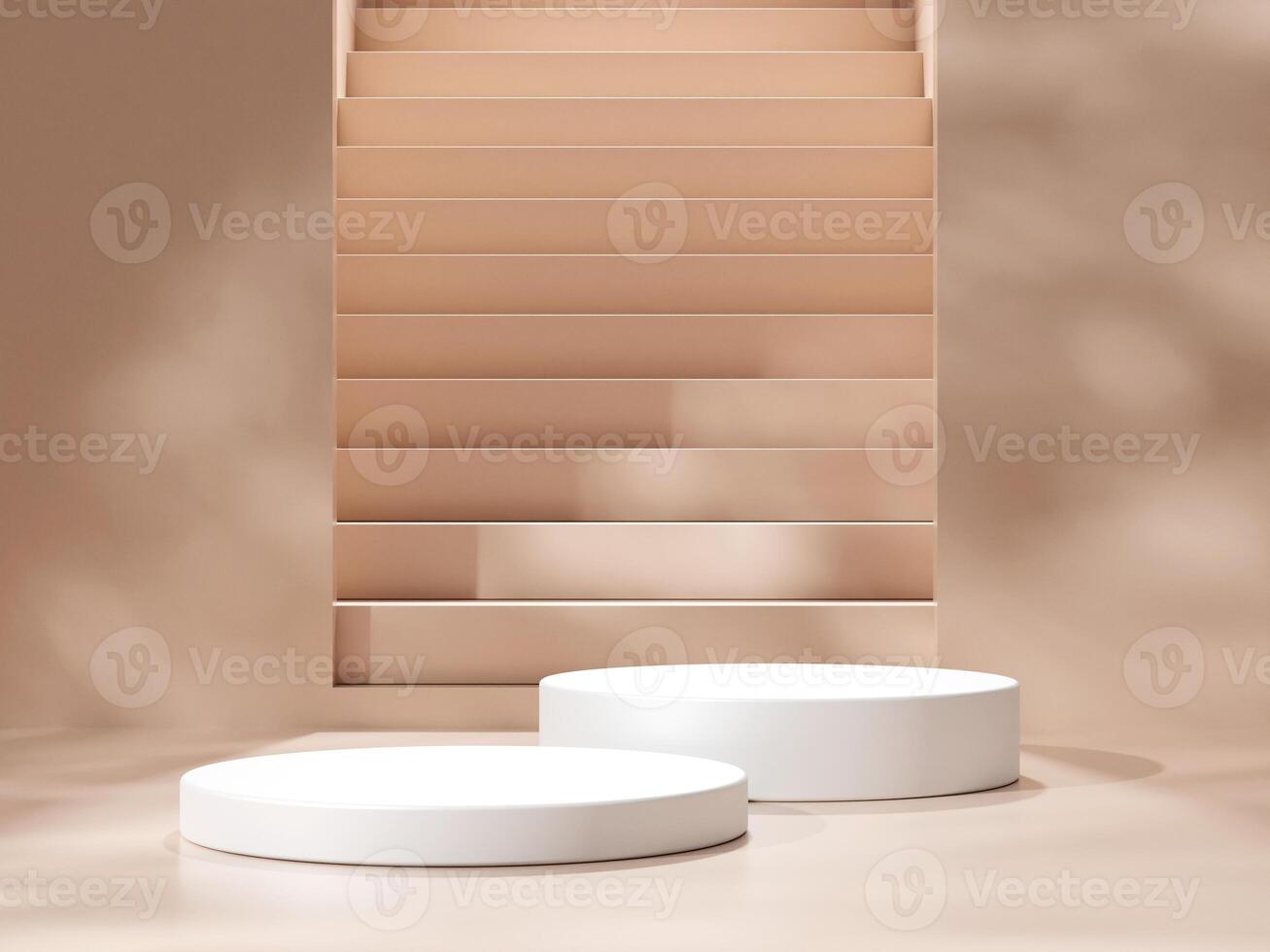 Empty podium or pedestal display on brown background with cylinder stand concept. Blank product shelf standing backdrop photo
